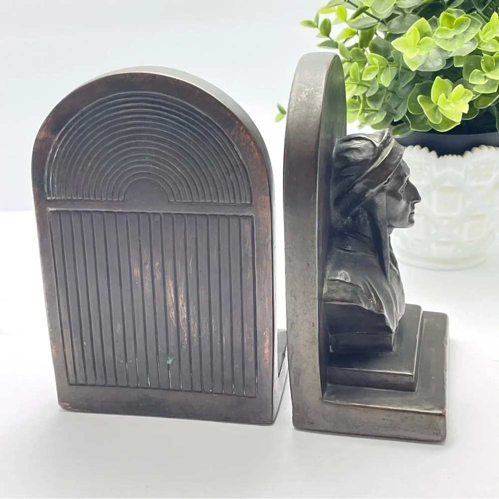 Vintage Antique Sculpture Dante Bronze Bookends - Picture 6 of 12